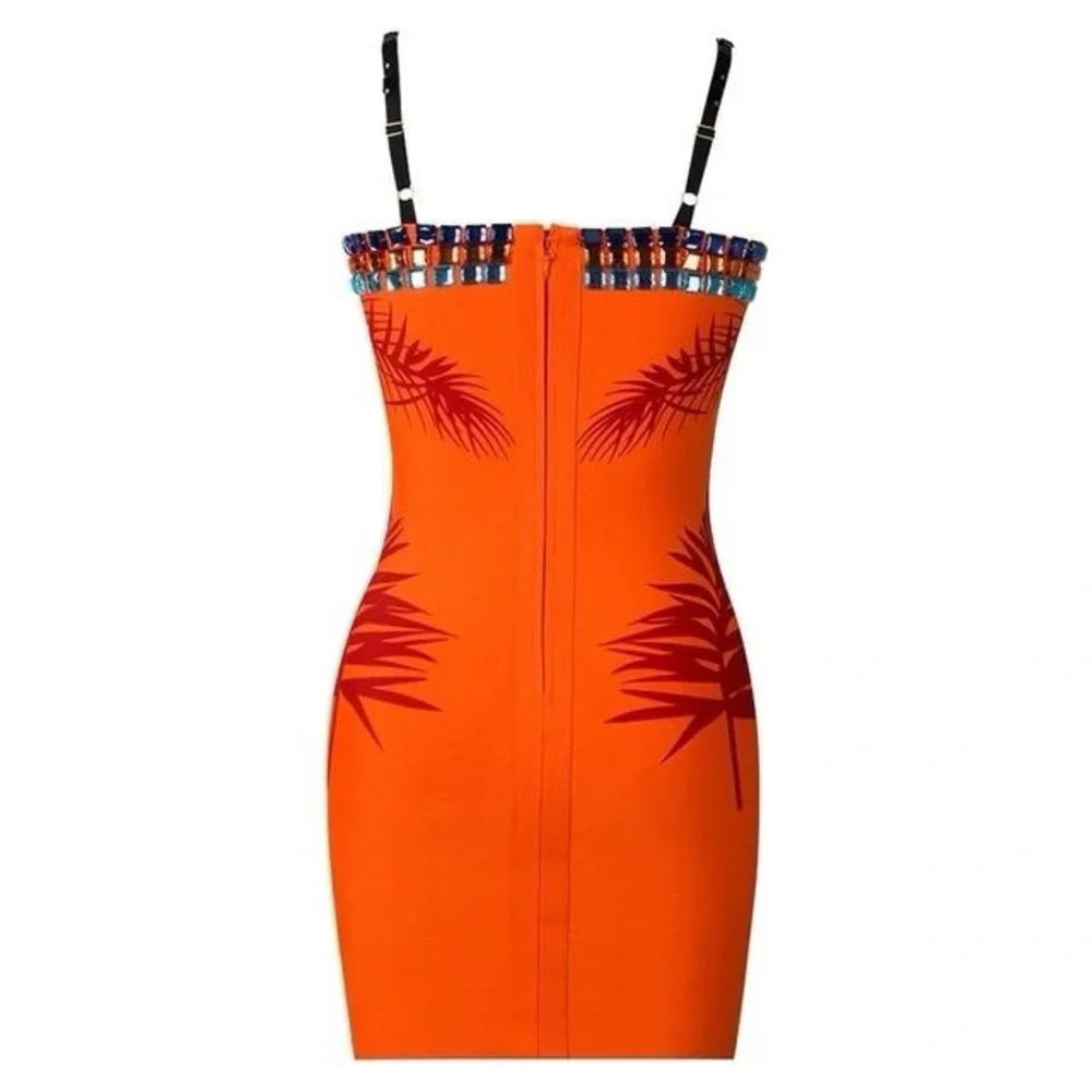 Hand Made Split Mesh Square Neck Crystal Embellished Dress - Picture 3 of 9